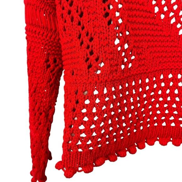 Zara Womens Loose Open Crochet Knit Red Pullover 3/4 Sleeve Sweater sz Small - Picture 12 of 16